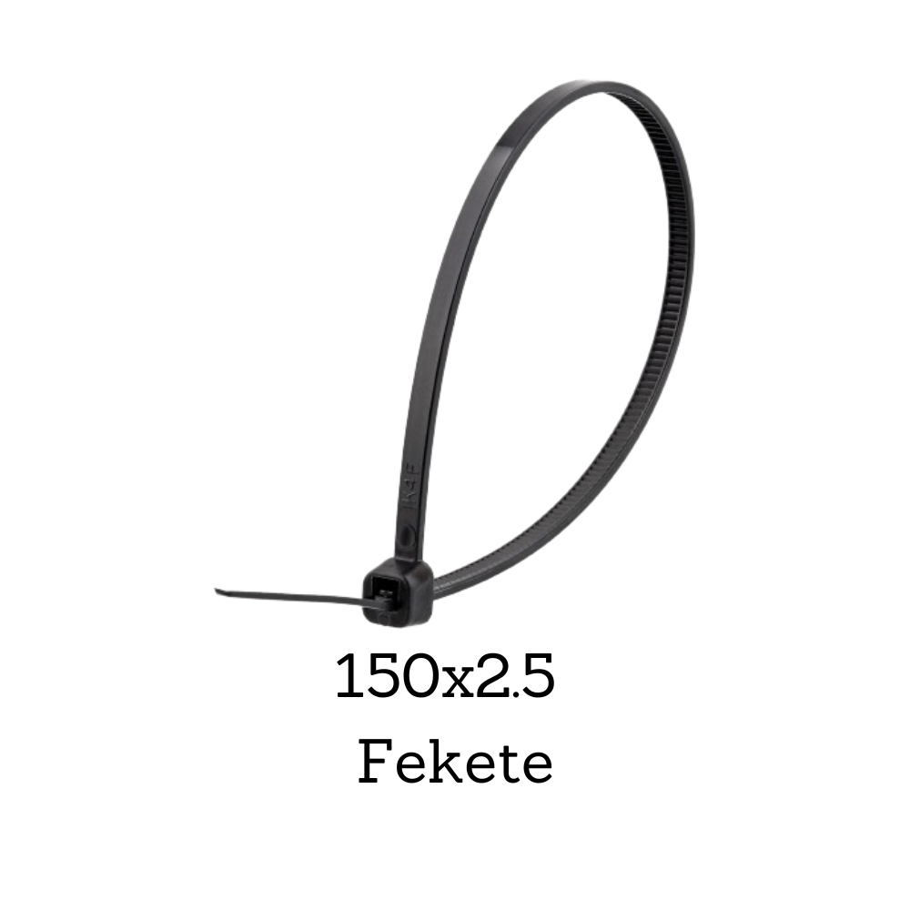 150x2.5 Gyorskötöző, Kábelkötegelő (Fekete) - 100 db