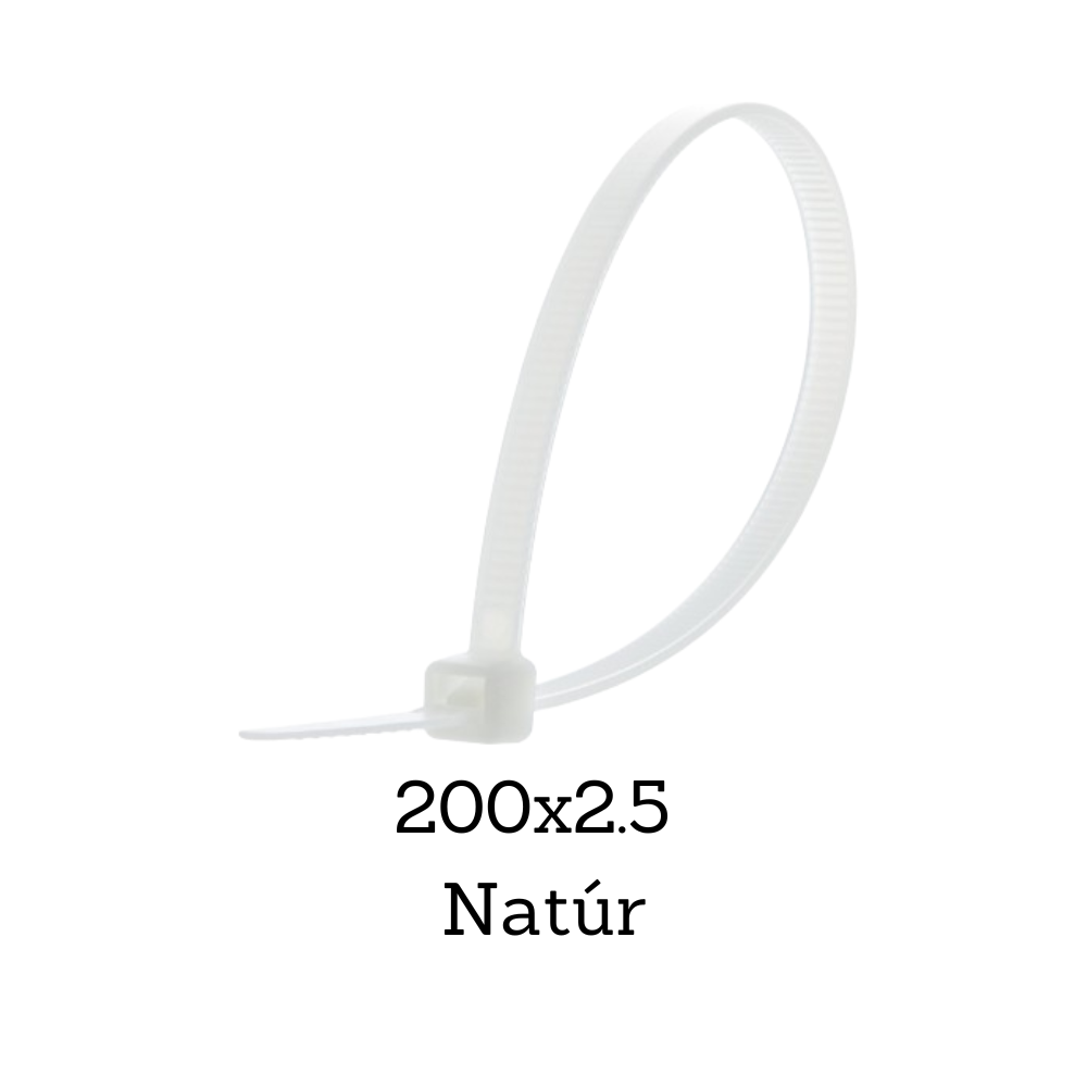 200x2.5 Gyorskötöző, Kábelkötegelő (Natúr) - 100 db