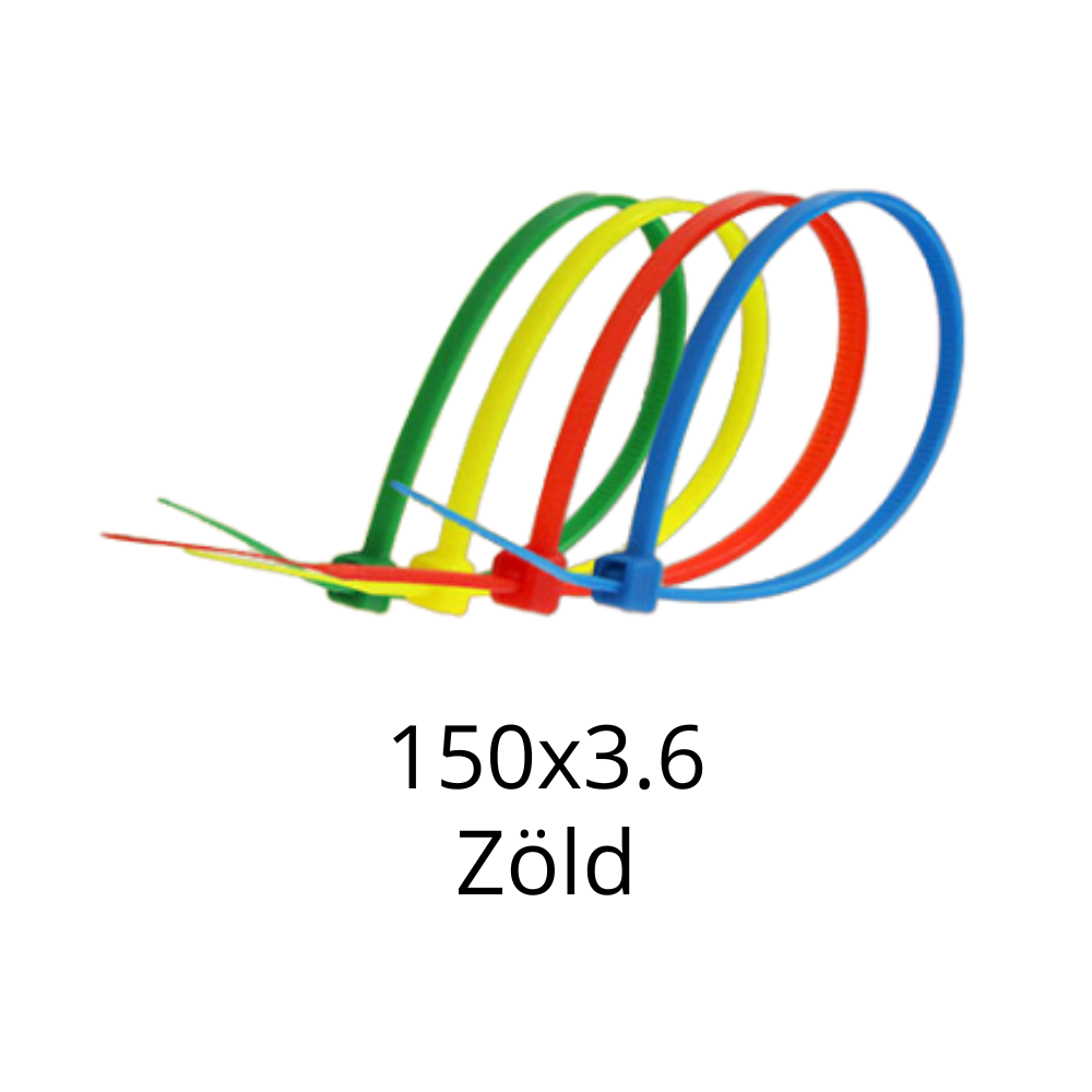 150x3.6 Gyorskötöző, Kábelkötegelő (Zöld) - 100 db