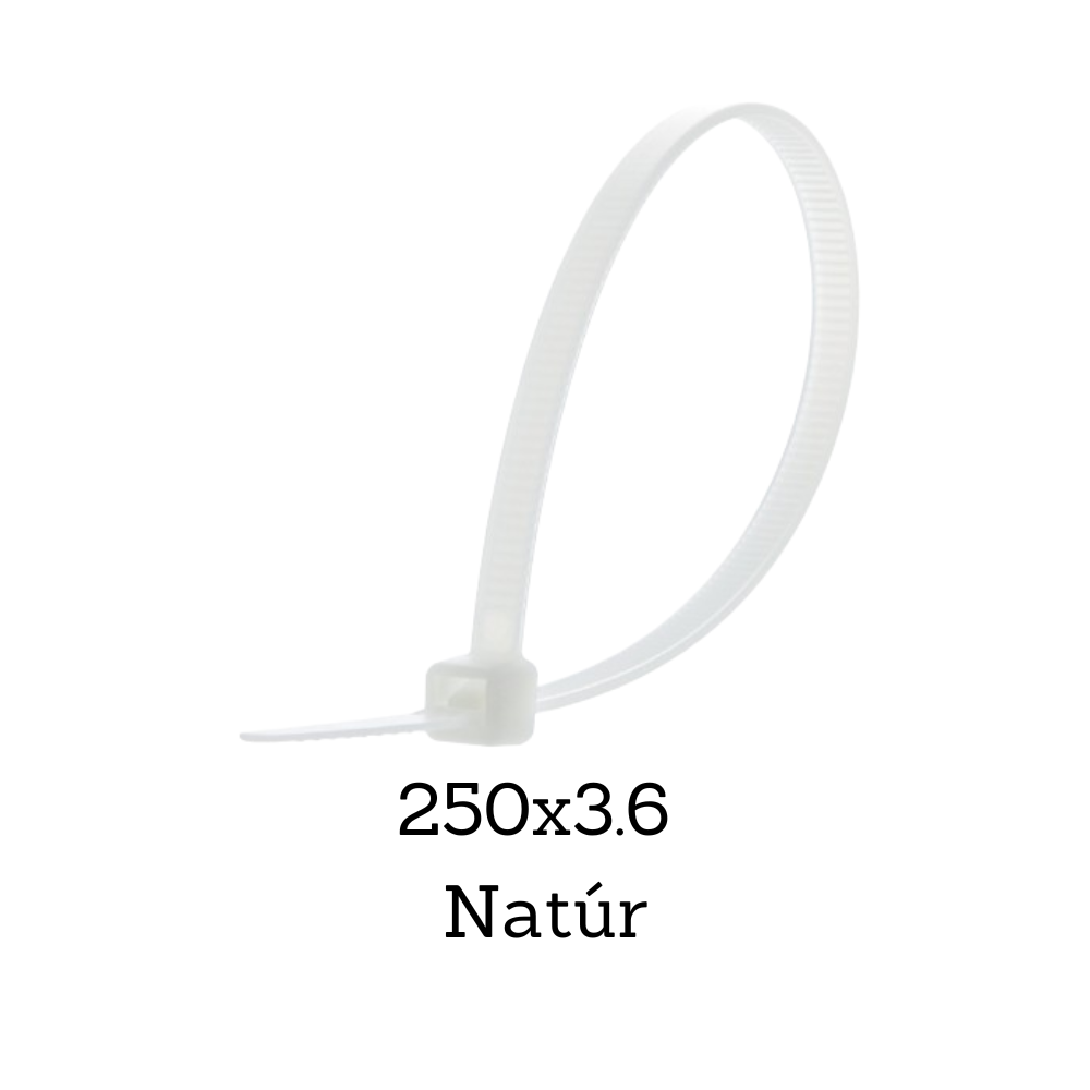 250x3.6 Gyorskötöző, Kábelkötegelő (Natúr) - 100 db
