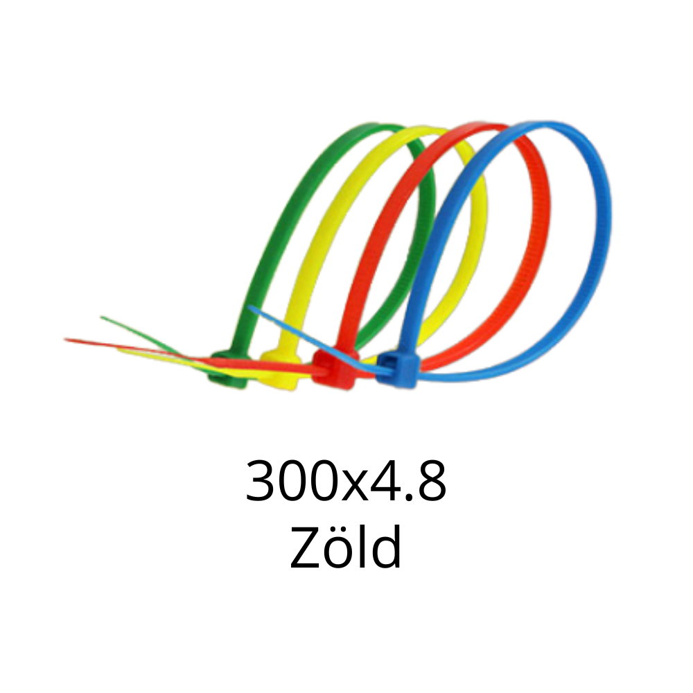 300x4.8 Gyorskötöző, Kábelkötegelő (Zöld) - 100 db